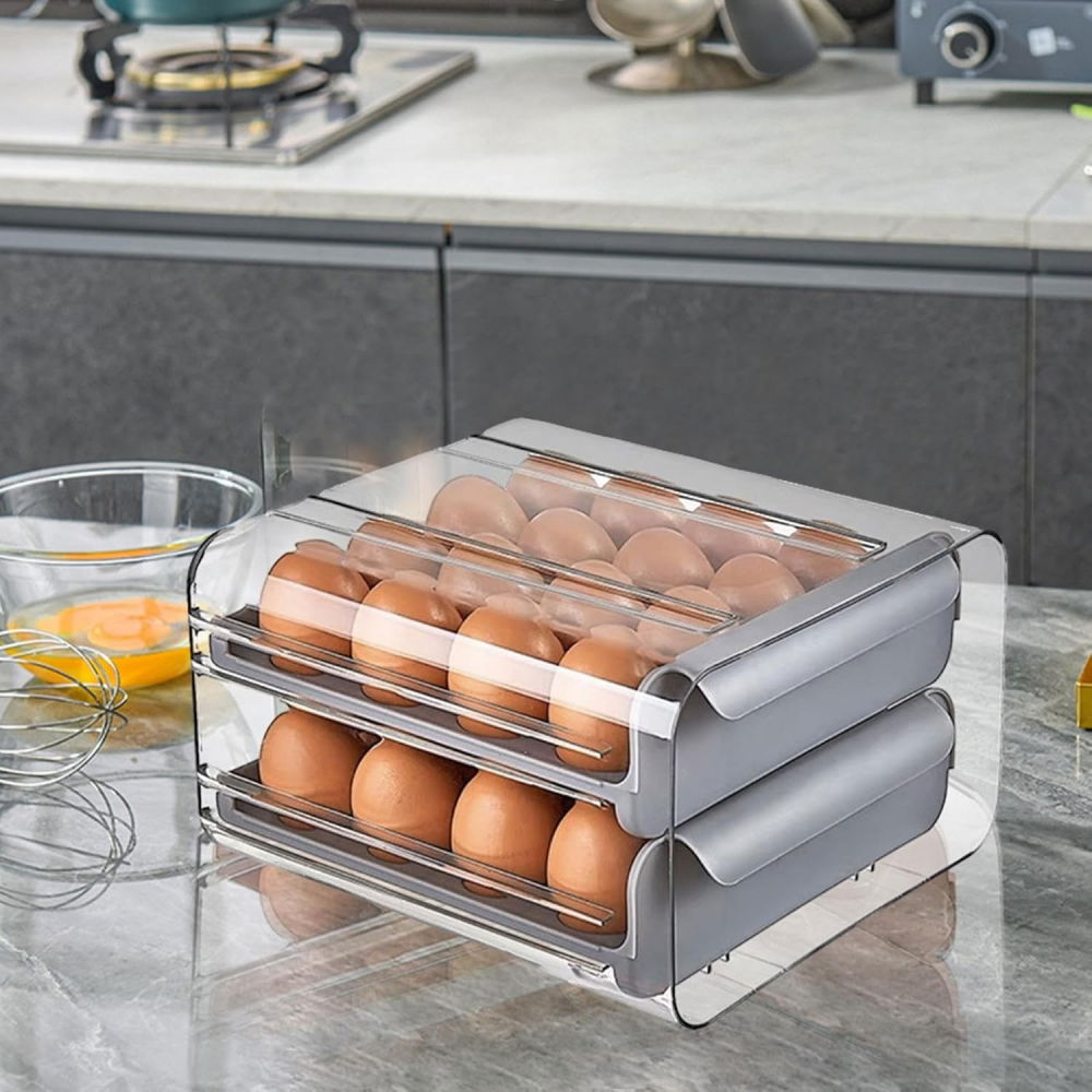 Suport pentru oua, strat dublu, capacitate 32 de oua,  23.5x21.5 cm, din plastic, gri [3]
