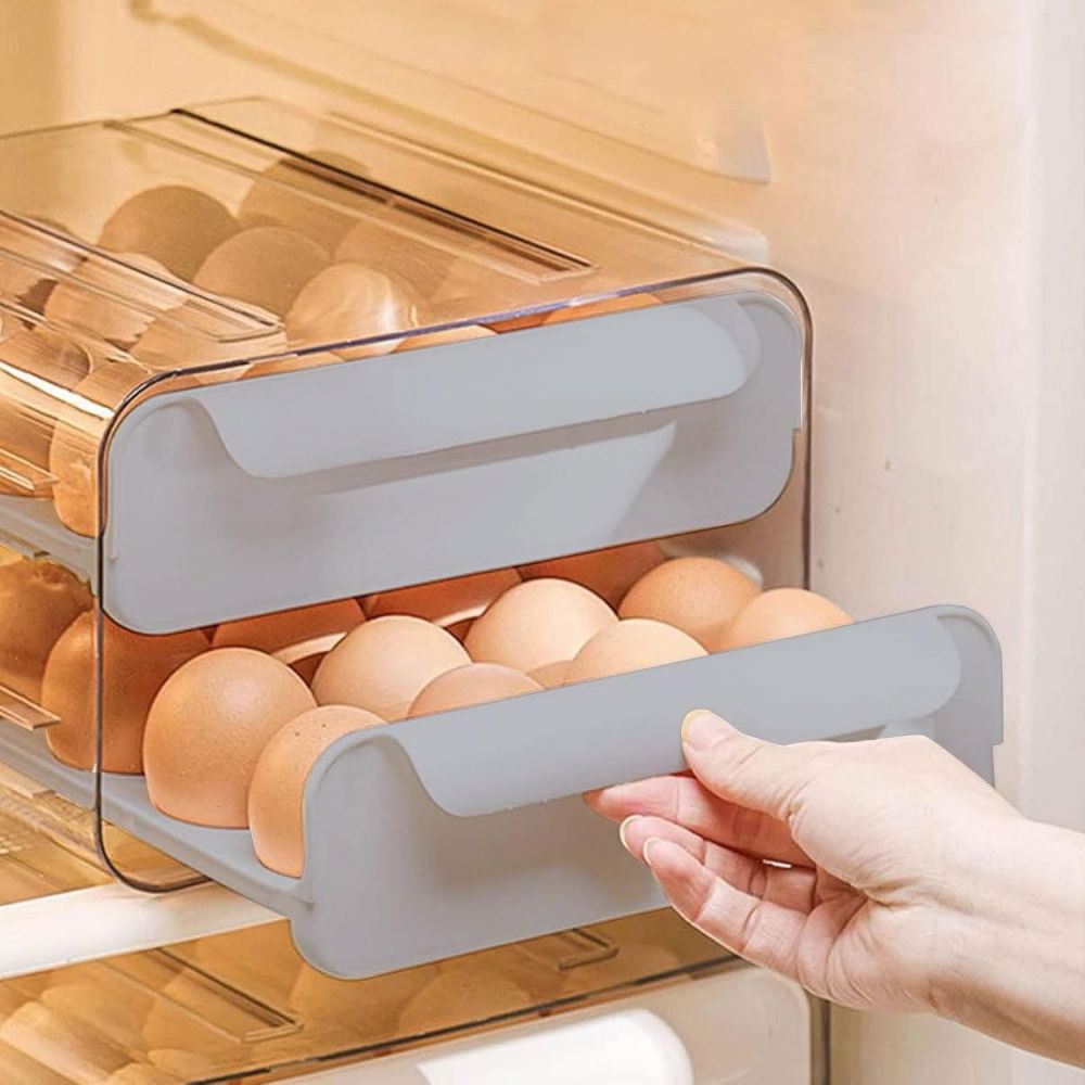 Suport pentru oua, strat dublu, capacitate 32 de oua,  23.5x21.5 cm, din plastic, gri [4]