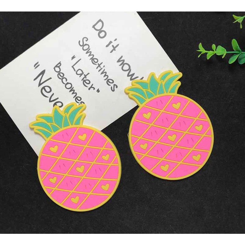 Suport pentru pahar, model ananas, din pvc, 12 x 9 cm, rezistent la caldura, roz [6]