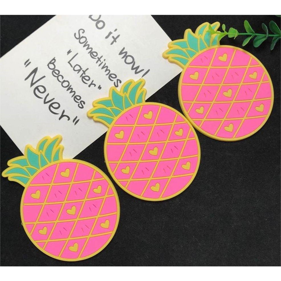 Suport pentru pahar, model ananas, din pvc, 12 x 9 cm, rezistent la caldura, roz [2]