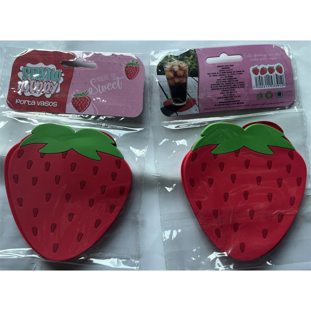 Suport pentru pahar, model capsuna, din pvc, 10 x 12 cm, rezistent la caldura, rosu [2]