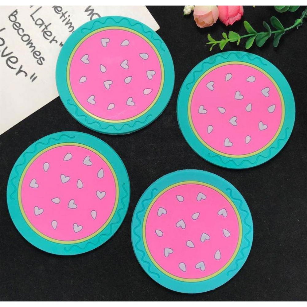 Suport pentru pahar, model pepene, din pvc, 10 cm, rezistent la caldura, verde/roz [2]