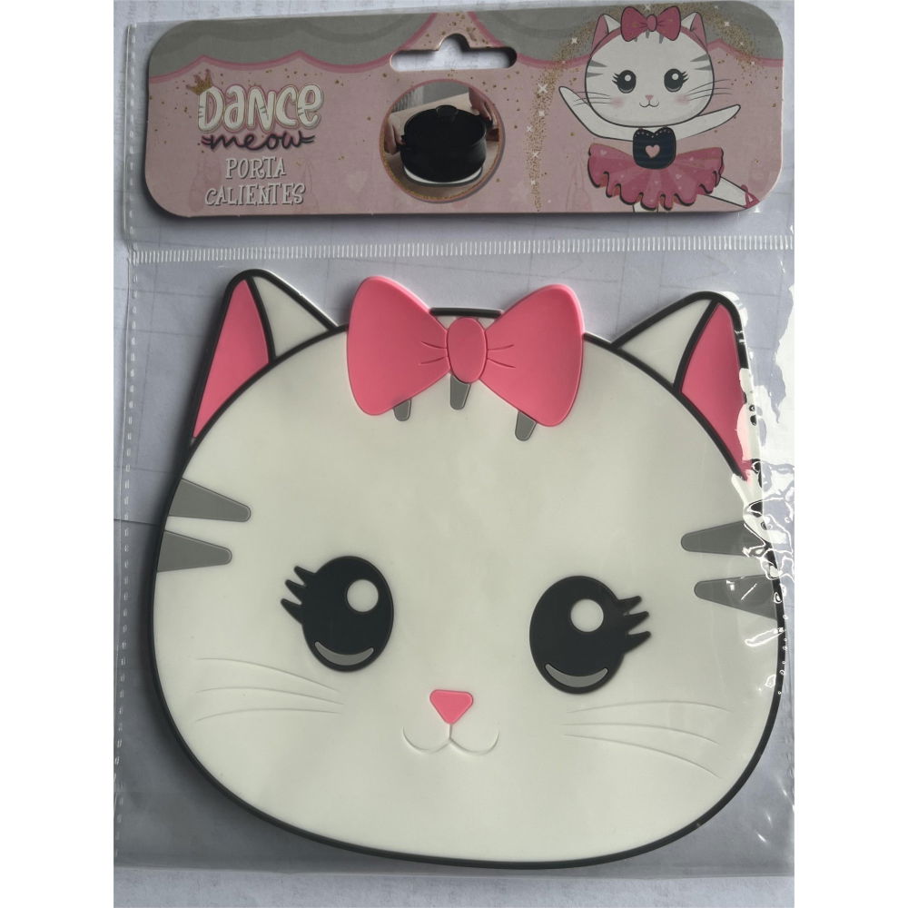 Suport pentru pahar, model pisicuta, din pvc, 15.5 x 15.5 cm, rezistent la caldura, alb/roz [2]