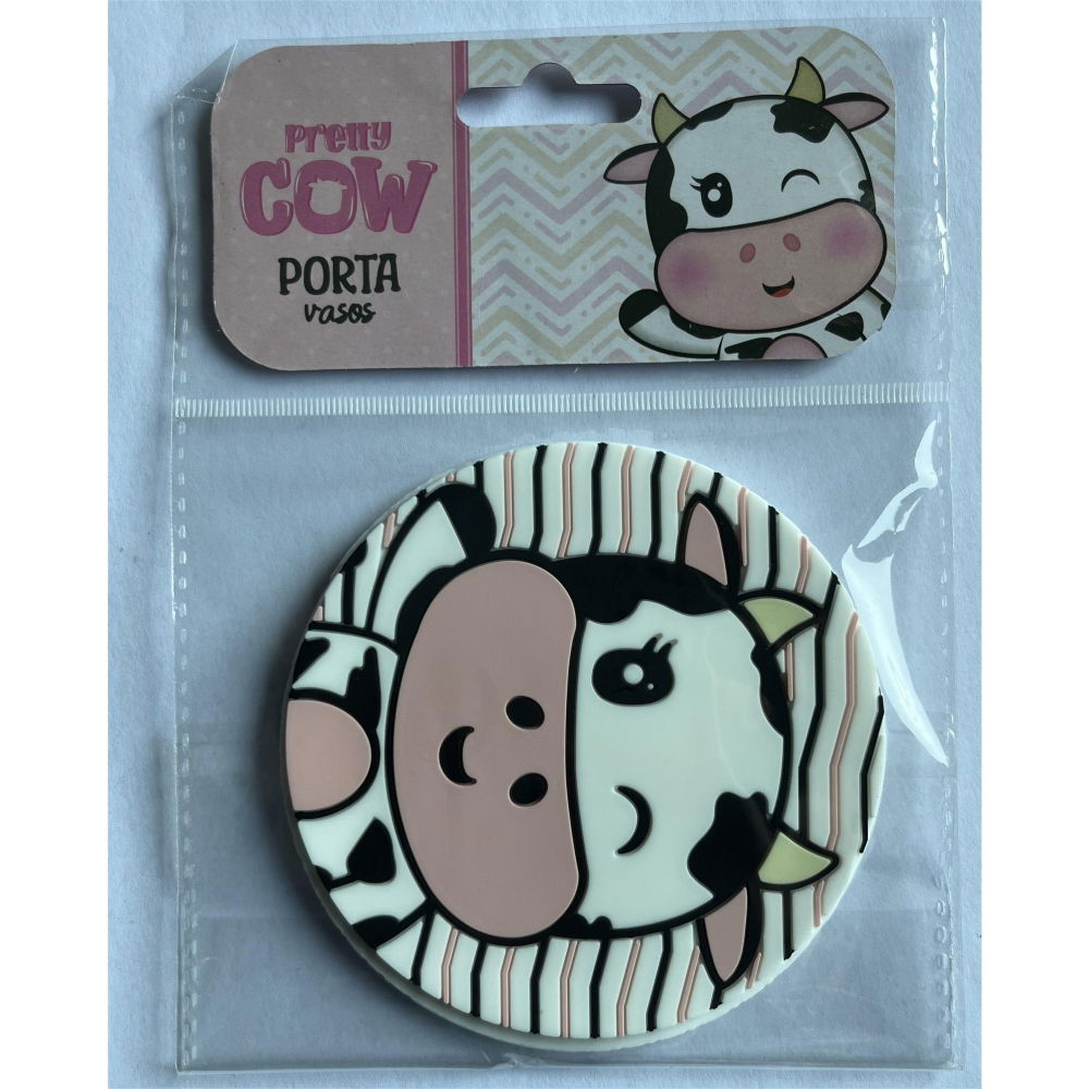 Suport pentru pahar, model vacuta, din pvc, 10 cm, rezistent la caldura, alb/negru [2]