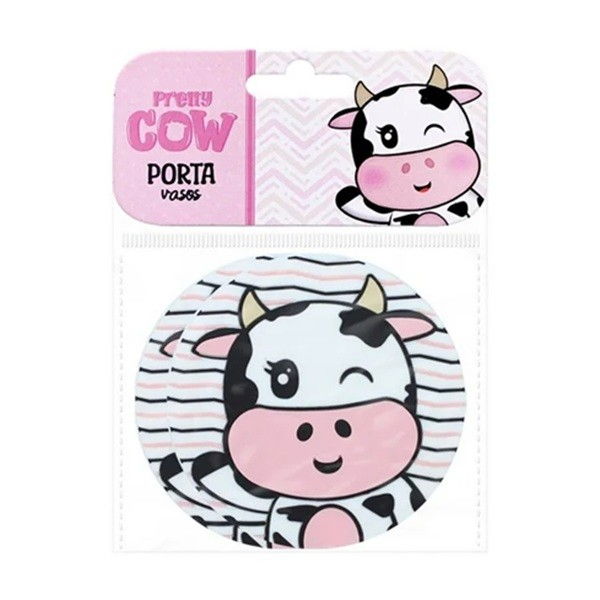 Suport pentru pahar, model vacuta, din pvc, 10 cm, rezistent la caldura, alb/negru [4]