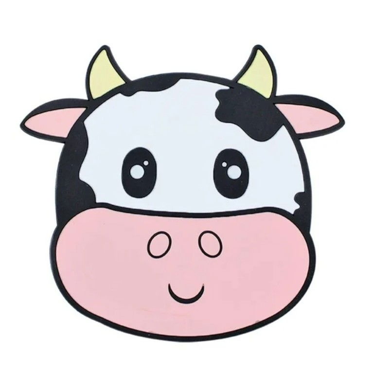 Suport pentru pahar, model vacuta, din pvc, 15.5 x 15.5 cm, rezistent la caldura, alb/roz [1]