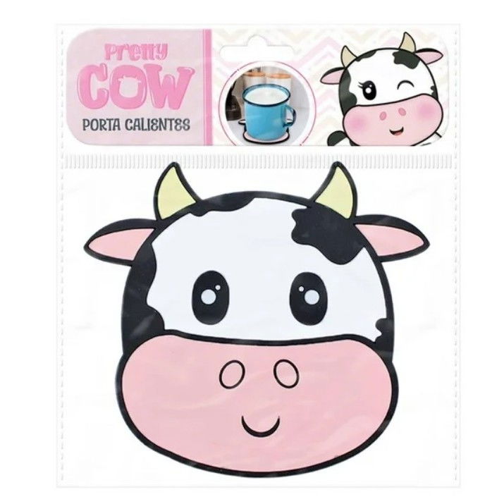 Suport pentru pahar, model vacuta, din pvc, 15.5 x 15.5 cm, rezistent la caldura, alb/roz [3]