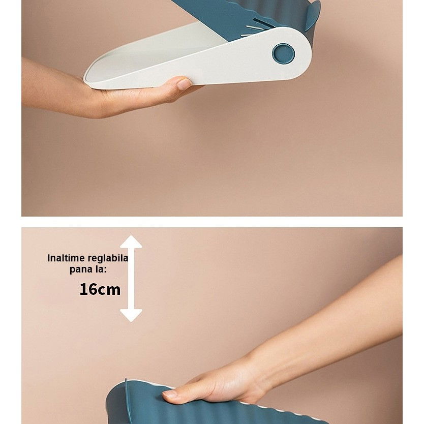 Suport pentru pantofi, cu două straturi, organizator, antiderapant și durabil, inălțime reglabilă, 25.5x11x7.5 cm, albastru, 150 g [6]