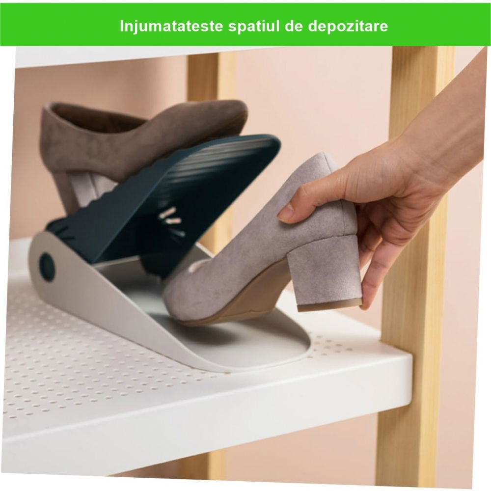 Suport pentru pantofi, cu două straturi, organizator, antiderapant și durabil, inălțime reglabilă, 25.5x11x7.5 cm, albastru, 150 g [2]