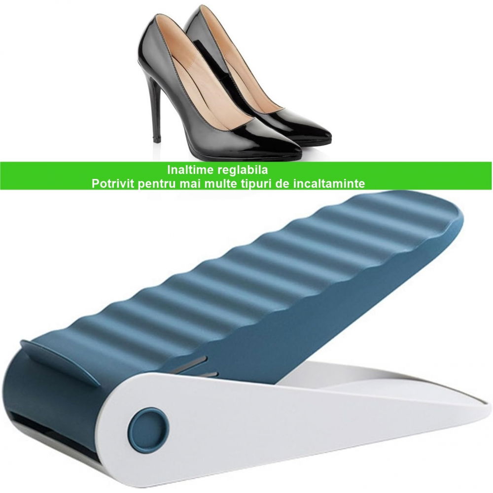 Suport pentru pantofi, cu două straturi, organizator, antiderapant și durabil, inălțime reglabilă, 25.5x11x7.5 cm, albastru, 150 g [3]