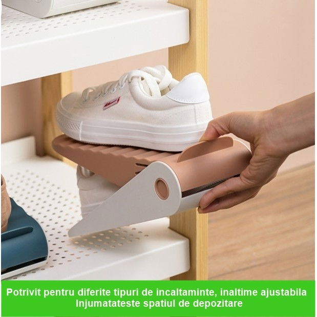 Suport pentru pantofi, cu două straturi, organizator, antiderapant și durabil, inălțime reglabilă, 25.5x11x7.5 cm, roz, 150 g [6]