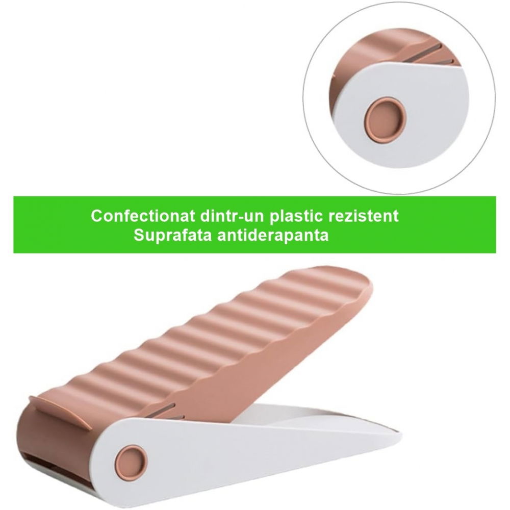 Suport pentru pantofi, cu două straturi, organizator, antiderapant și durabil, inălțime reglabilă, 25.5x11x7.5 cm, roz, 150 g [5]