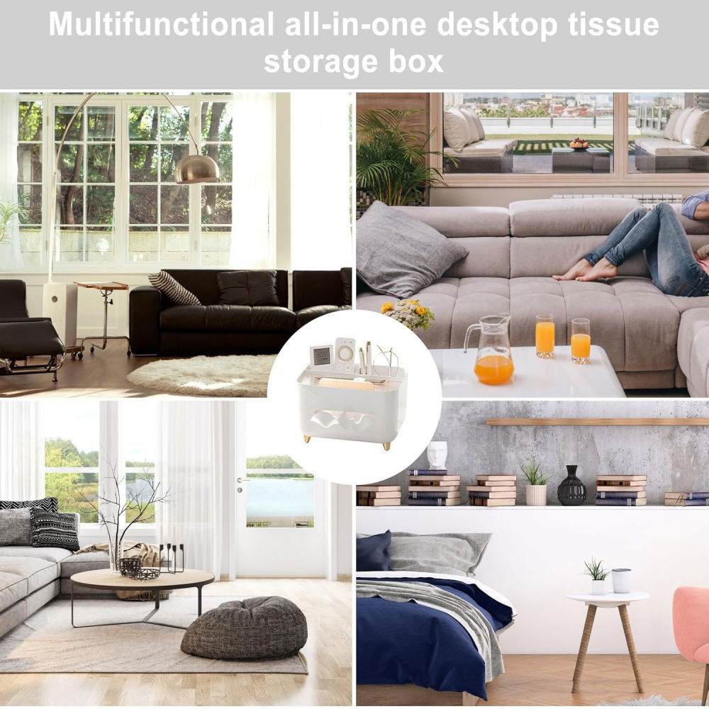 Suport pentru servetele, cutie multifunctionala, design minimalist, abs, cu suport pentru obiectele personale, pentru birou, 21x15x13 cm, alb [4]