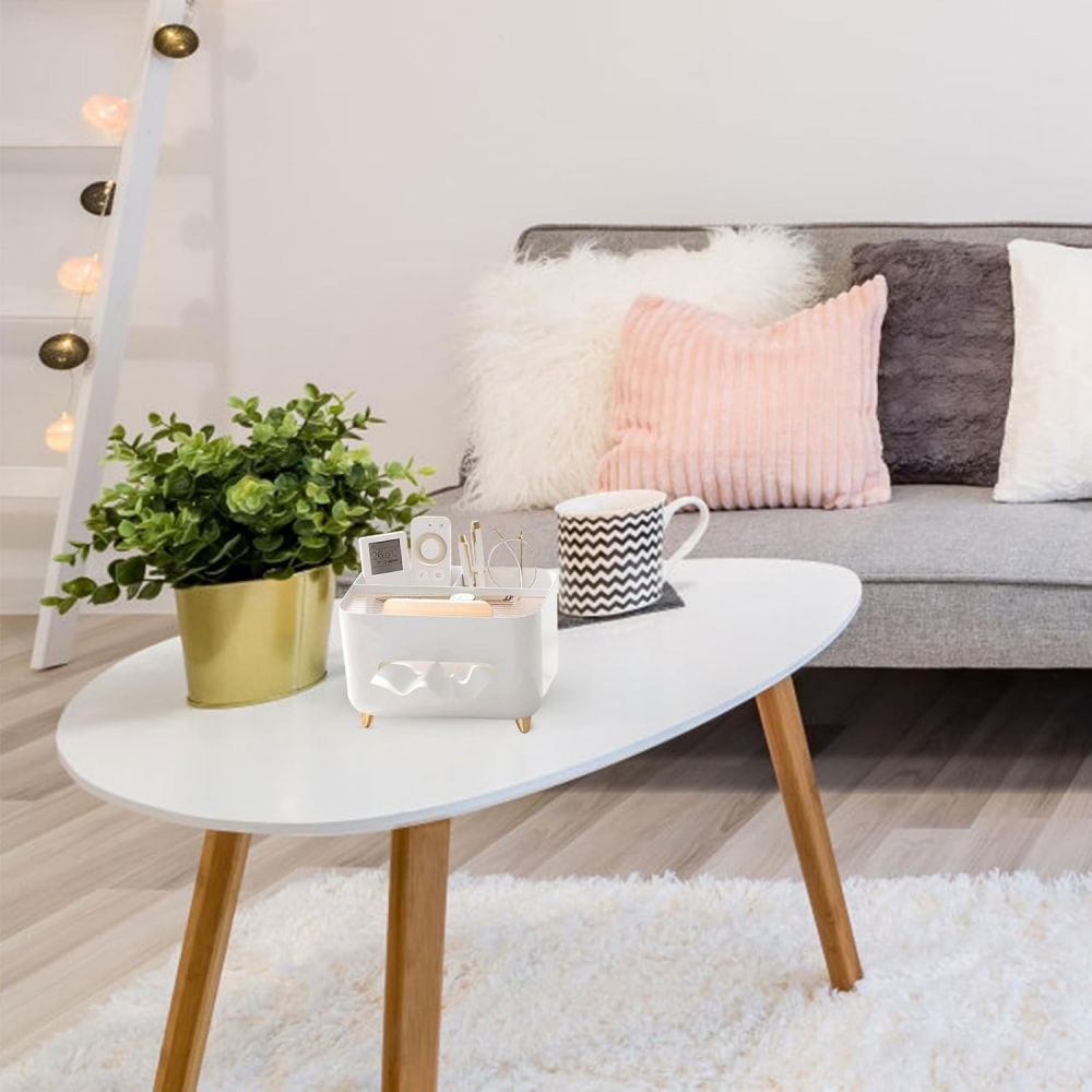 Suport pentru servetele, cutie multifunctionala, design minimalist, abs, cu suport pentru obiectele personale, pentru birou, 21x15x13 cm, alb [6]