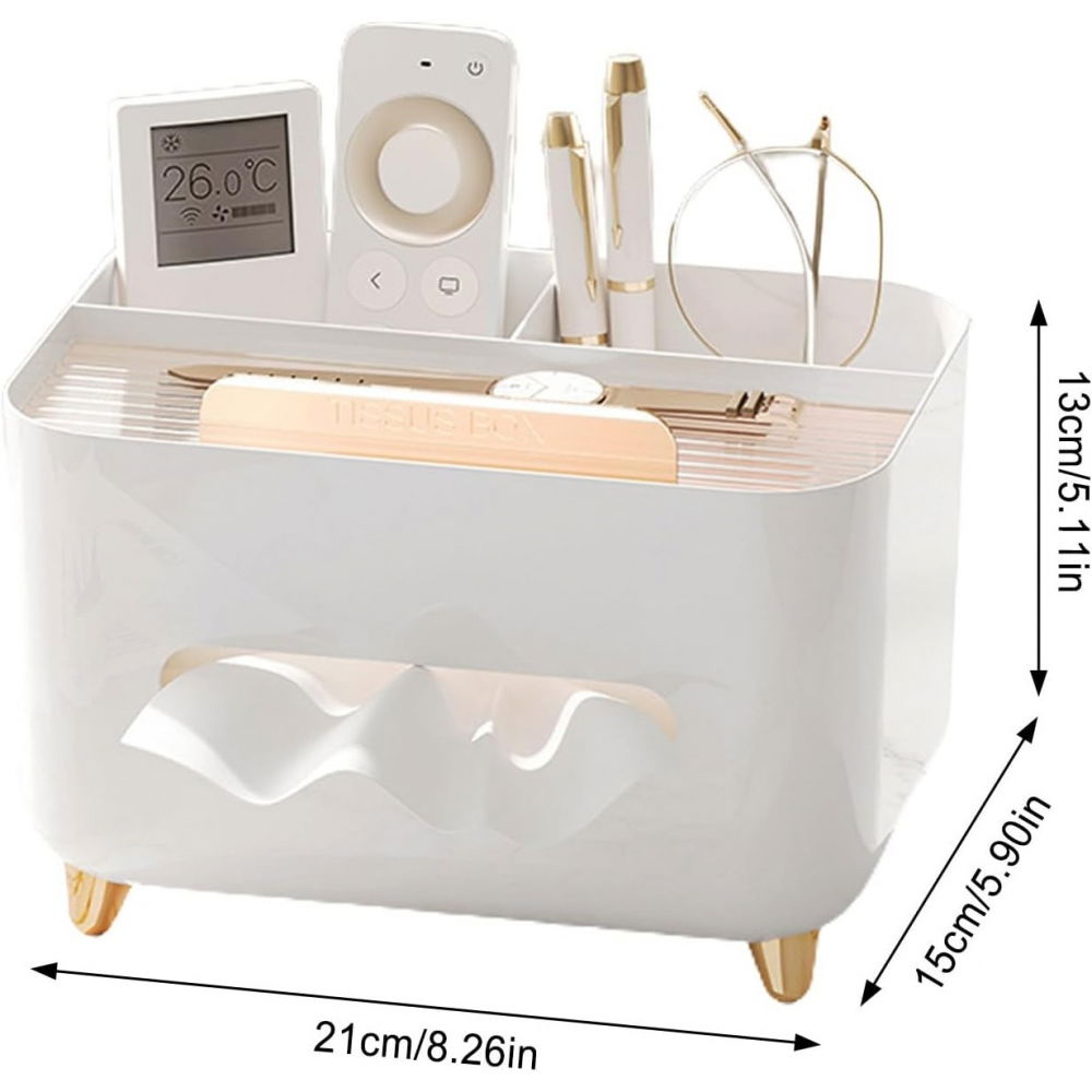 Suport pentru servetele, cutie multifunctionala, design minimalist, abs, cu suport pentru obiectele personale, pentru birou, 21x15x13 cm, alb [3]