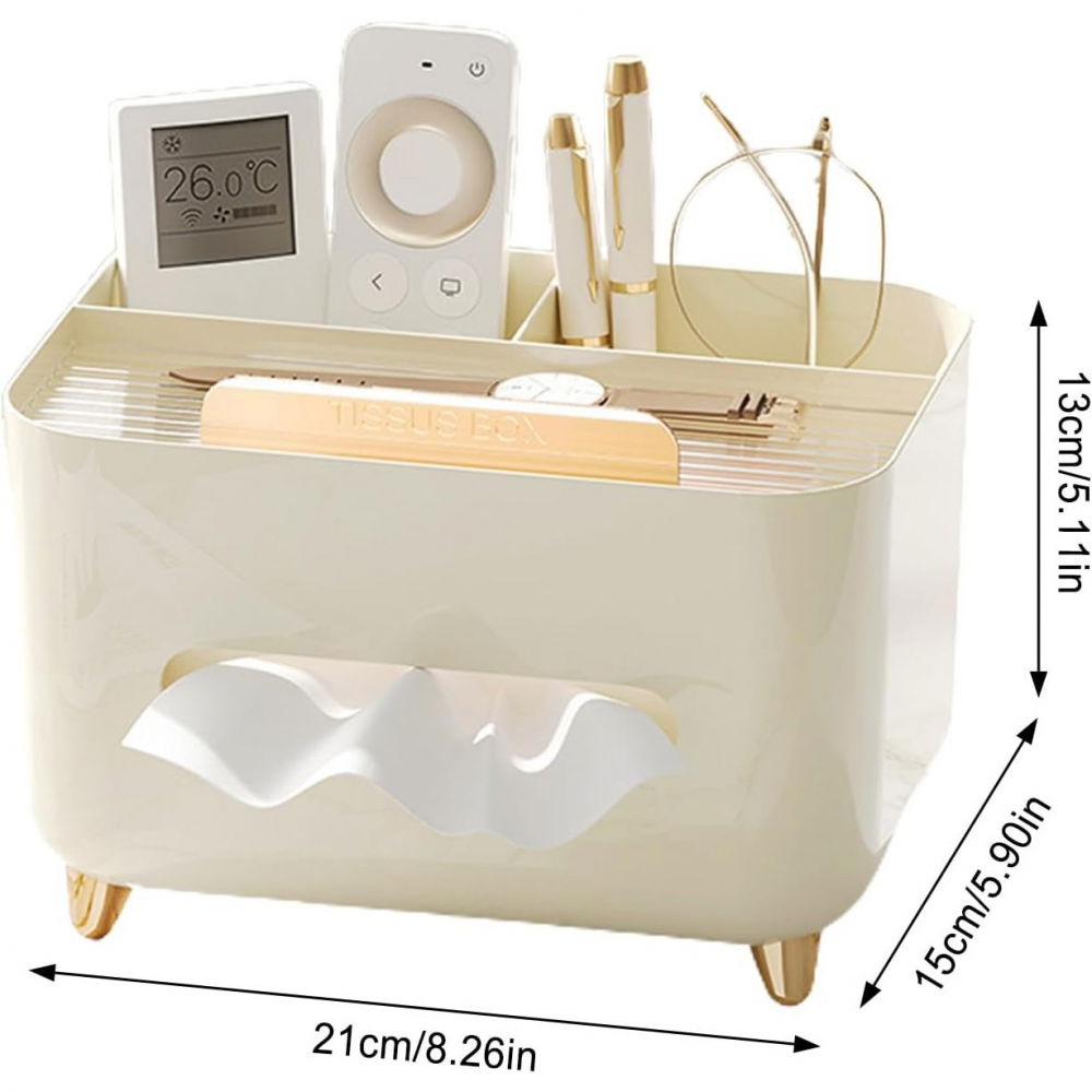 Suport pentru servetele, cutie multifunctionala, design minimalist, abs, cu suport pentru obiectele personale, pentru birou, 21x15x13 cm, crem [5]