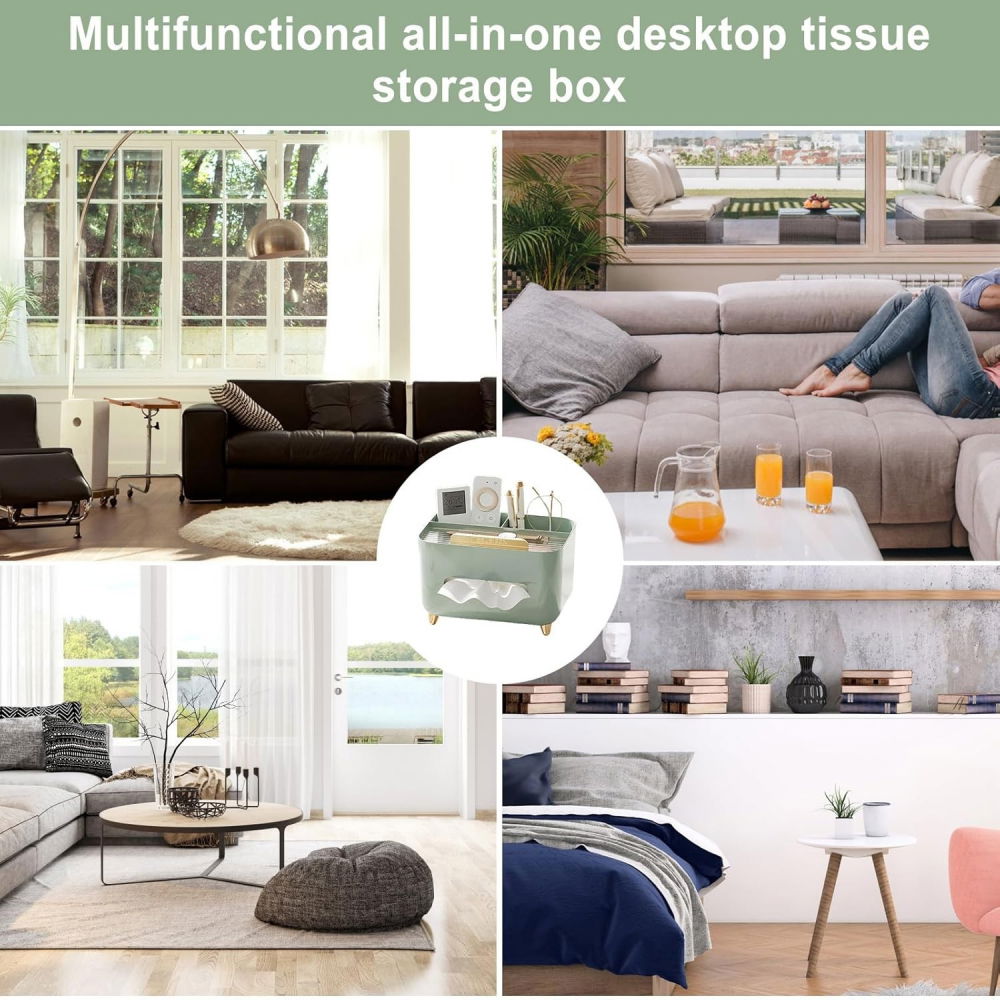 Suport pentru servetele, cutie multifunctionala, design minimalist, abs, cu suport pentru obiectele personale, pentru birou, 21x15x13 cm, verde [5]