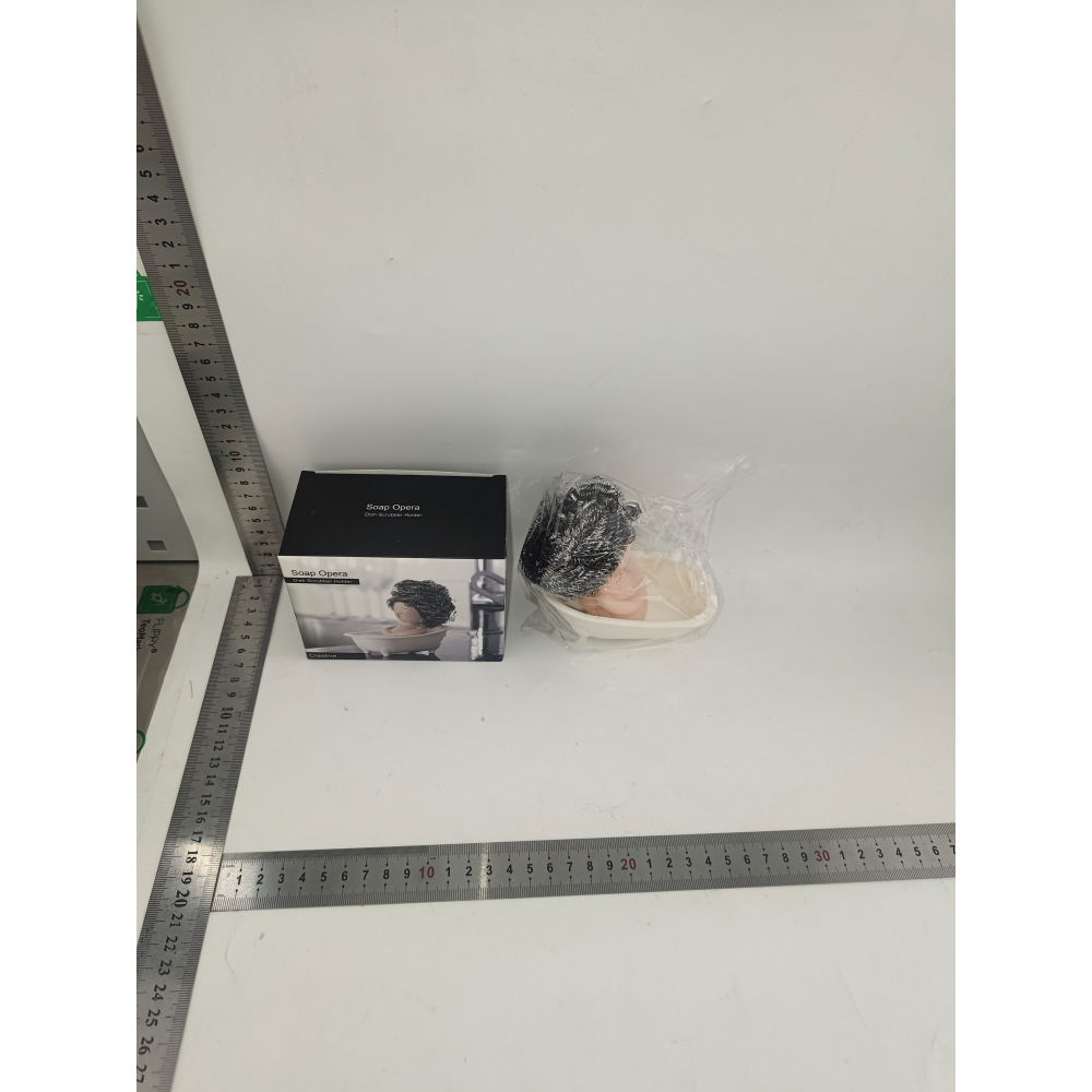 Suport pentru spalat vase, pentru burete/sarma, model cada, alb/bej [9]