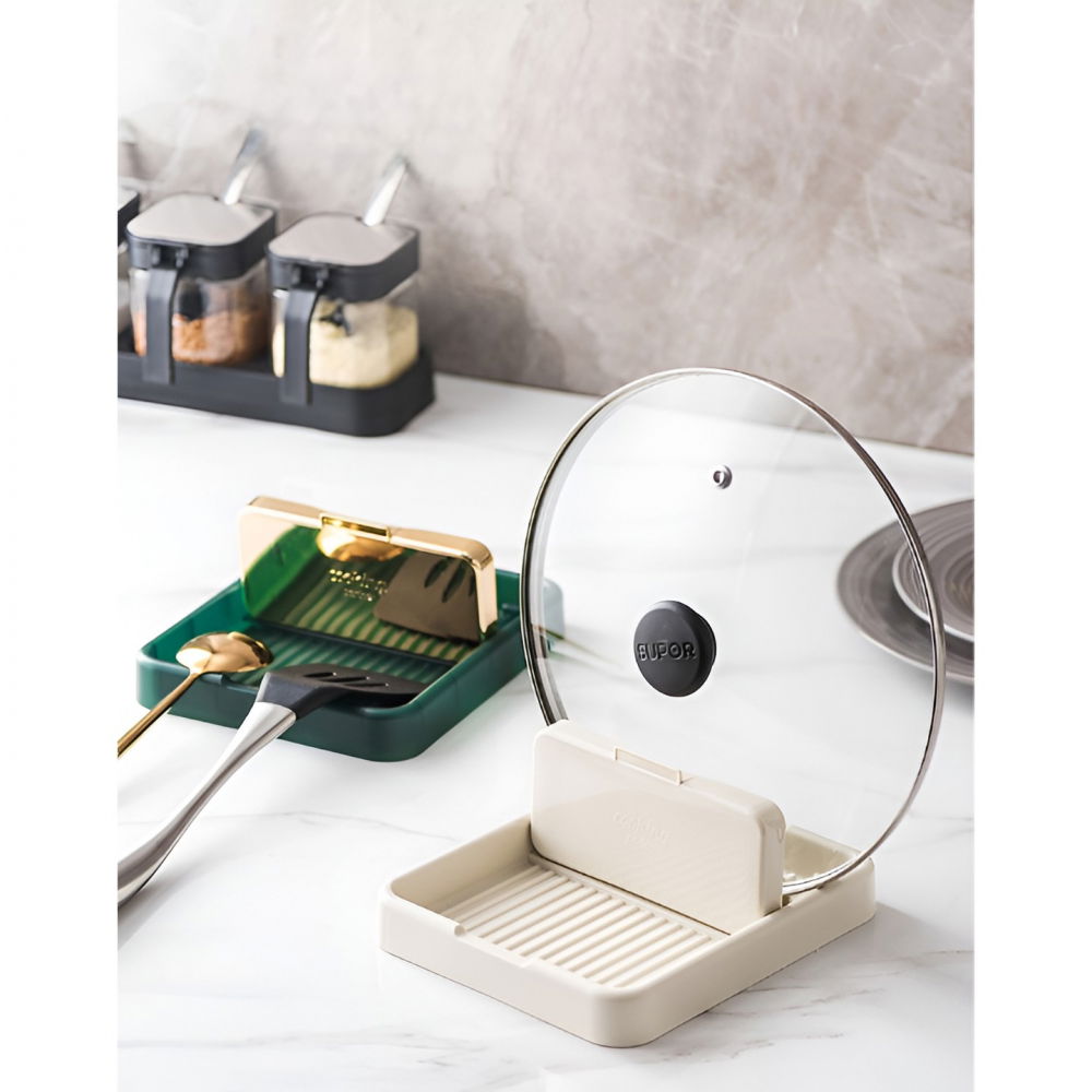 Suport pliabil, pentru capace, linguri, multifunctional, plasare pe blatul de bucatarie, 18.9x16.2x2.6 cm, crem [3]