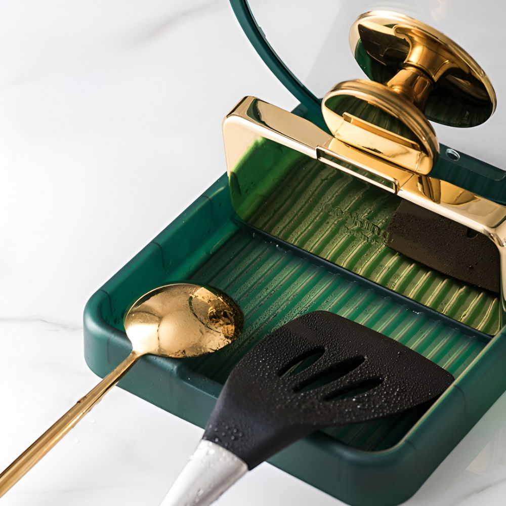 Suport pliabil, pentru capace, linguri, multifunctional, plasare pe blatul de bucatarie, 18.9x16.2x2.6 cm, verde [11]