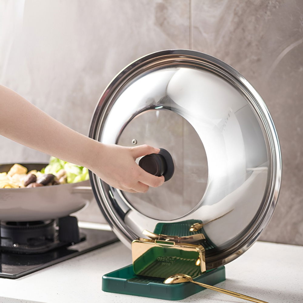 Suport pliabil, pentru capace, linguri, multifunctional, plasare pe blatul de bucatarie, 18.9x16.2x2.6 cm, verde [10]