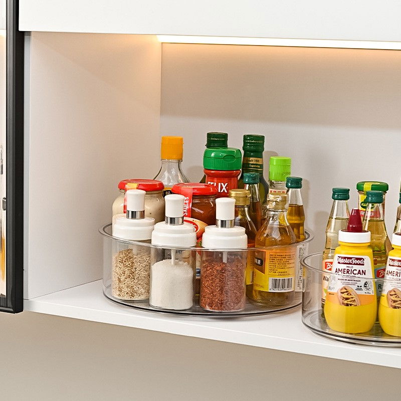 Suport rotativ pentru condimente, multifunctional, rotund, 360 de grade, pentru bucatarie, plastic, 30.5x30.5x10 cm, transparent [2]