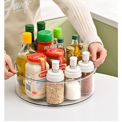 Suport rotativ pentru condimente, multifunctional, rotund, 360 de grade, pentru bucatarie, plastic, 30.5x30.5x10 cm, transparent [5]