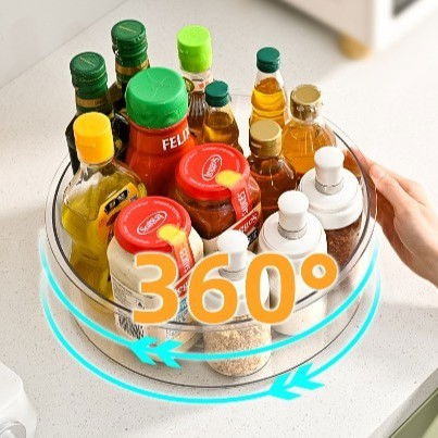 Suport rotativ pentru condimente, multifunctional, rotund, 360 de grade, pentru bucatarie, plastic, 30.5x30.5x10 cm, transparent [6]