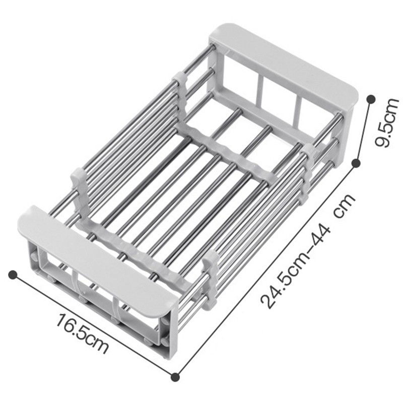 Suport scurgere extensibil pentru bucatarie, uscator vase din otel inoxidabil, suport tacamuri si pahare, suport pentru fructe si legume, 24.5 x 16.5 x 9.5 cm gri deschis [2]