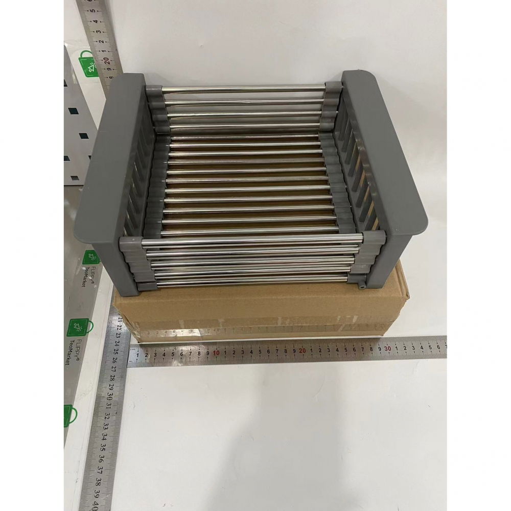 Suport scurgere extensibil pentru bucatarie, uscator vase din otel inoxidabil, suport tacamuri si pahare, suport pentru fructe si legume, 29 x 22 x 9.5 cm gri [5]
