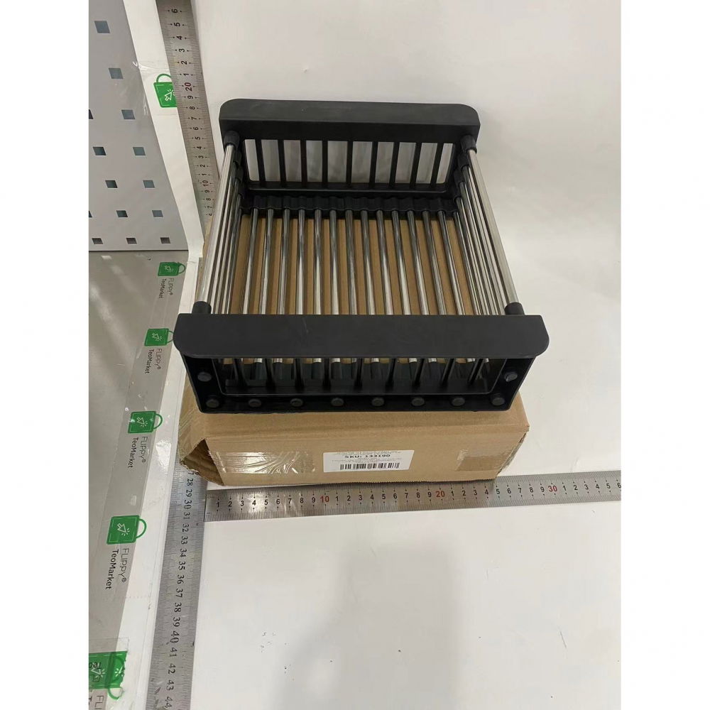 Suport scurgere extensibil pentru bucatarie, uscator vase din otel inoxidabil, suport tacamuri si pahare, suport pentru fructe si legume, 29 x 22 x 9.5 cm negru [3]