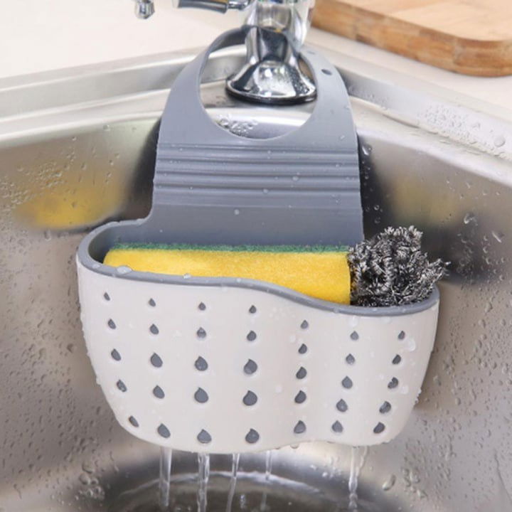 Suport scurgere pentru burete si laveta de vase bucatarie, albastru, curea reglabila, plastic flexibil, 15x 5x 21cm [5]
