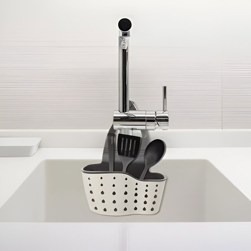 Suport scurgere pentru burete si laveta de vase bucatarie, bej, curea reglabila, plastic flexibil, 15x 5x 20cm [4]