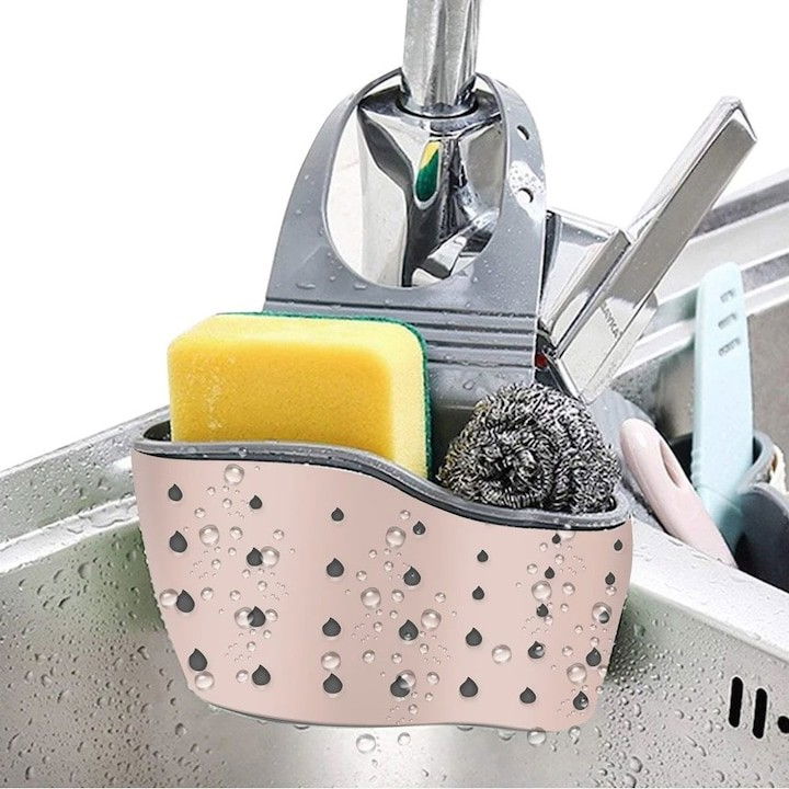 Suport scurgere pentru burete si laveta de vase bucatarie, roz, curea reglabila, plastic flexibil, 15x 5x 21cm [3]