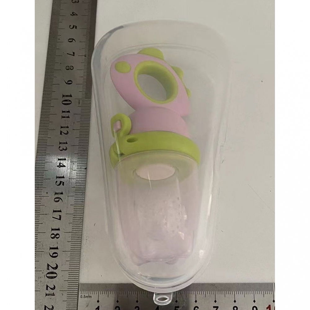 Suzeta pentru fructe, pentru bebelusi, din silicon alimentar, +4 luni, 2 mm grosime gauri tetina, 12.4 x 5.1 x 4.7 cm, roz/verde [2]