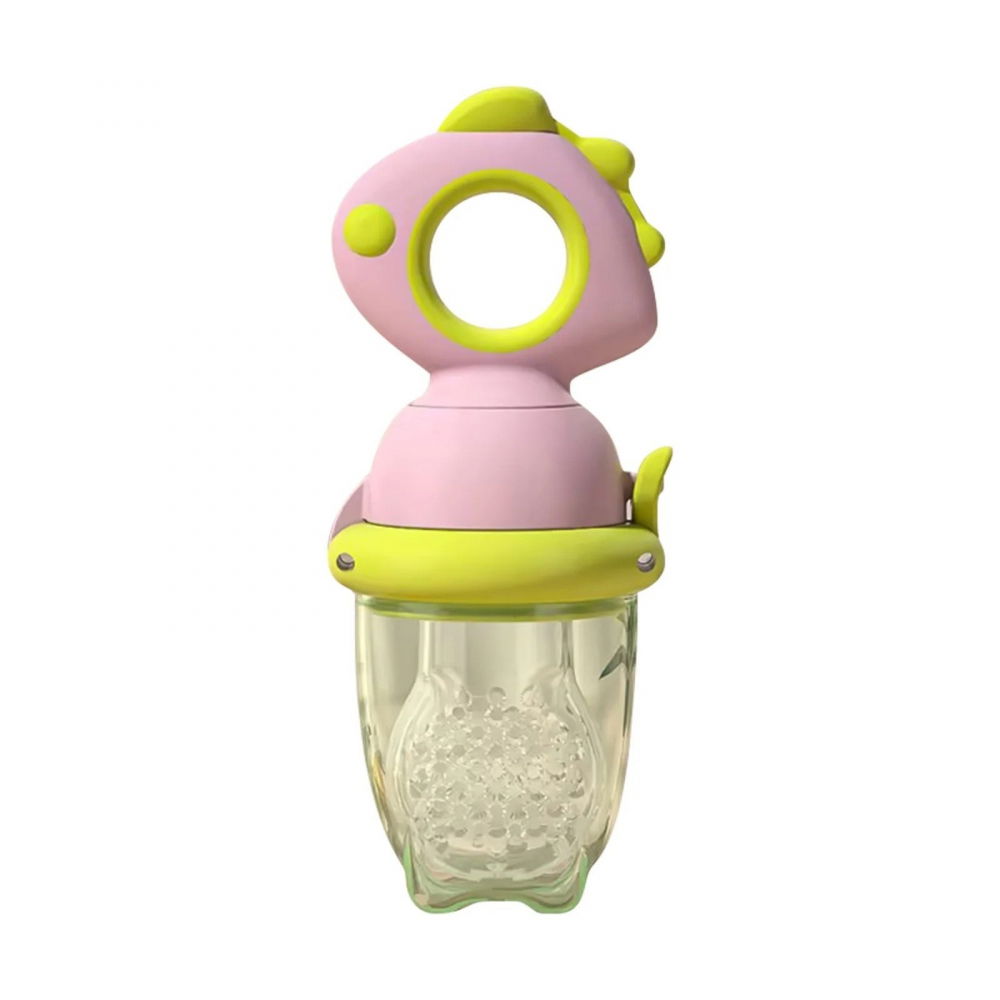 Suzeta pentru fructe, pentru bebelusi, din silicon alimentar, +4 luni, 2 mm grosime gauri tetina, 12.4 x 5.1 x 4.7 cm, roz/verde [5]