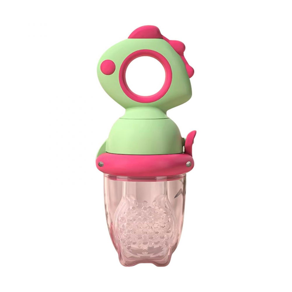 Suzeta pentru fructe, pentru bebelusi, din silicon alimentar, +4 luni, 2 mm grosime gauri tetina, 12.4 x 5.1 x 4.7 cm, verde/fucsia [1]