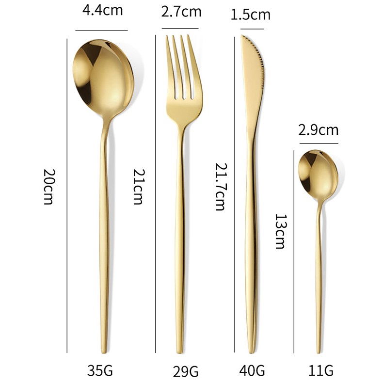 Tacamuri portugheze, set din 24 de piese din otel inoxidabil, 6 cutie, 6 furculite, 6 linguri de masa, 6 linguri pentru ceai, auriu [3]