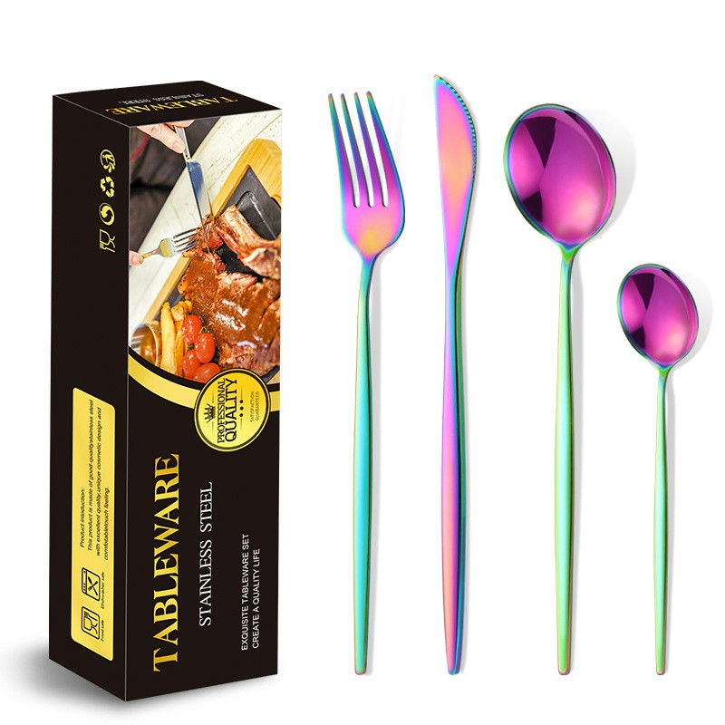 Tacamuri portugheze, set din 24 de piese din otel inoxidabil, 6 cutie, 6 furculite, 6 linguri de masa, 6 linguri pentru ceai, fade multicolor [2]