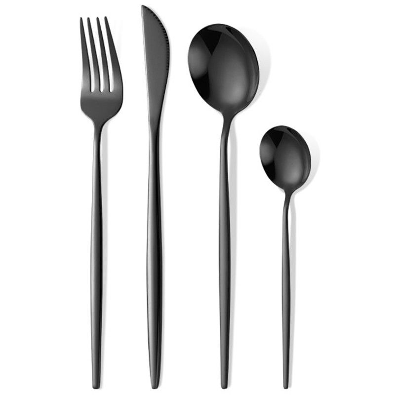 Tacamuri portugheze, set din 24 de piese din otel inoxidabil, 6 cutie, 6 furculite, 6 linguri de masa, 6 linguri pentru ceai, negru cosmic [1]