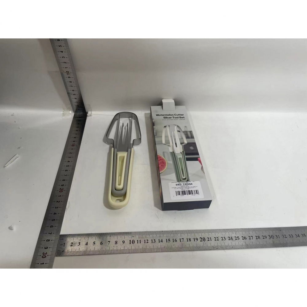 Taietor decojitor pentru pepene, pentru legume si fructe, multifunctional, set din 3 parti, otel inoxidabil si plastic pp, 22.5 x 7 cm galben [2]