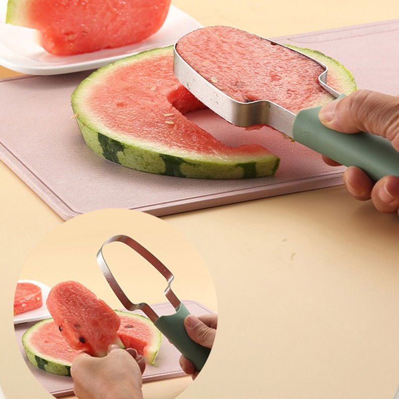 Taietor decojitor pentru pepene, pentru legume si fructe, multifunctional, set din 3 parti, otel inoxidabil si plastic pp, 22.5 x 7 cm verde [3]