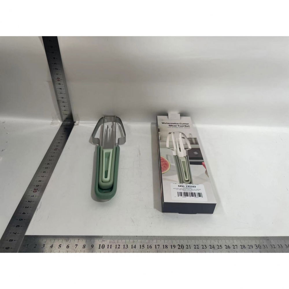 Taietor decojitor pentru pepene, pentru legume si fructe, multifunctional, set din 3 parti, otel inoxidabil si plastic pp, 22.5 x 7 cm verde [7]