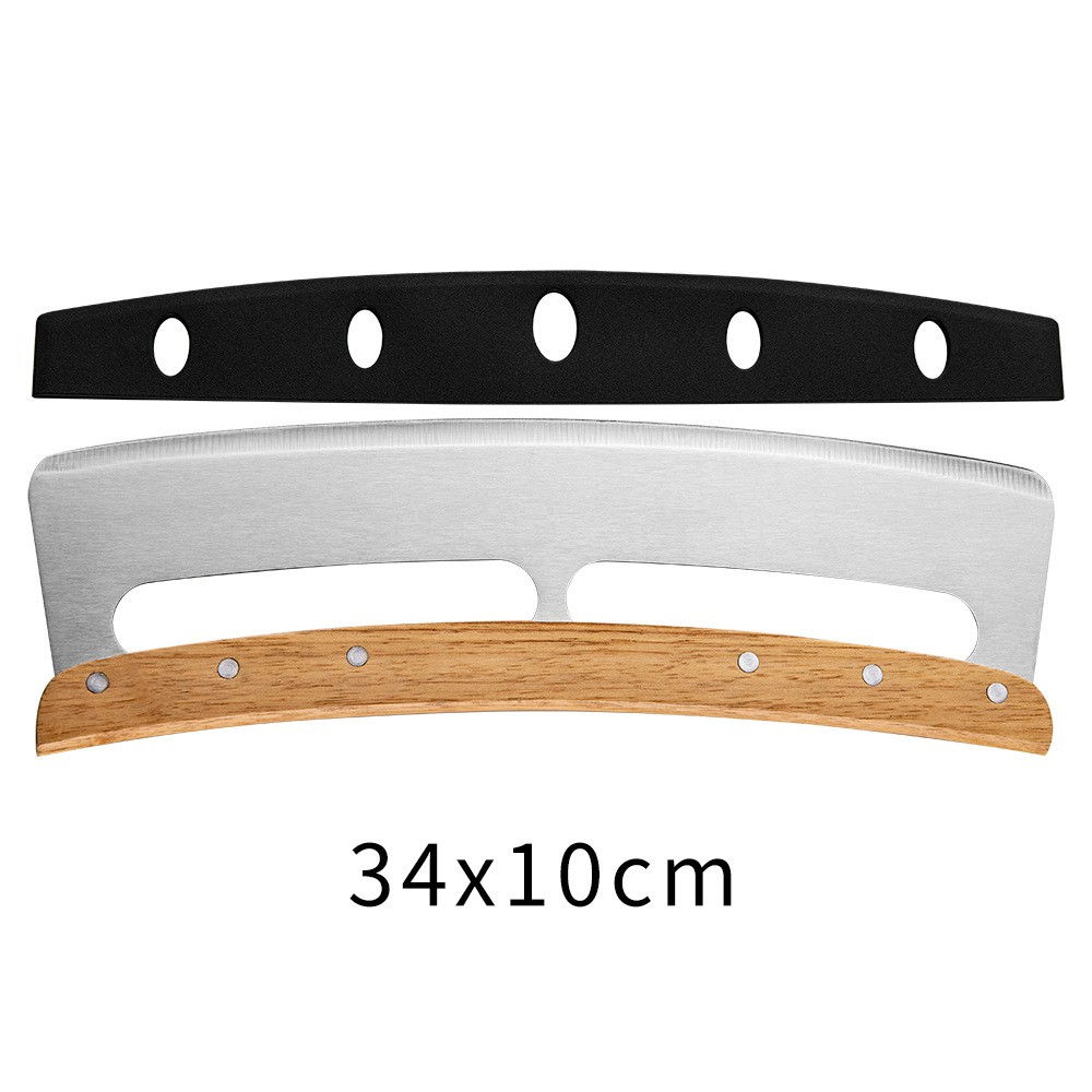 Taietor feliator de pizza, din otel inoxidabil, cu capac, maner din lemn, antialunecare, lama neteda si ascutita, 34x10 cm, maro [8]