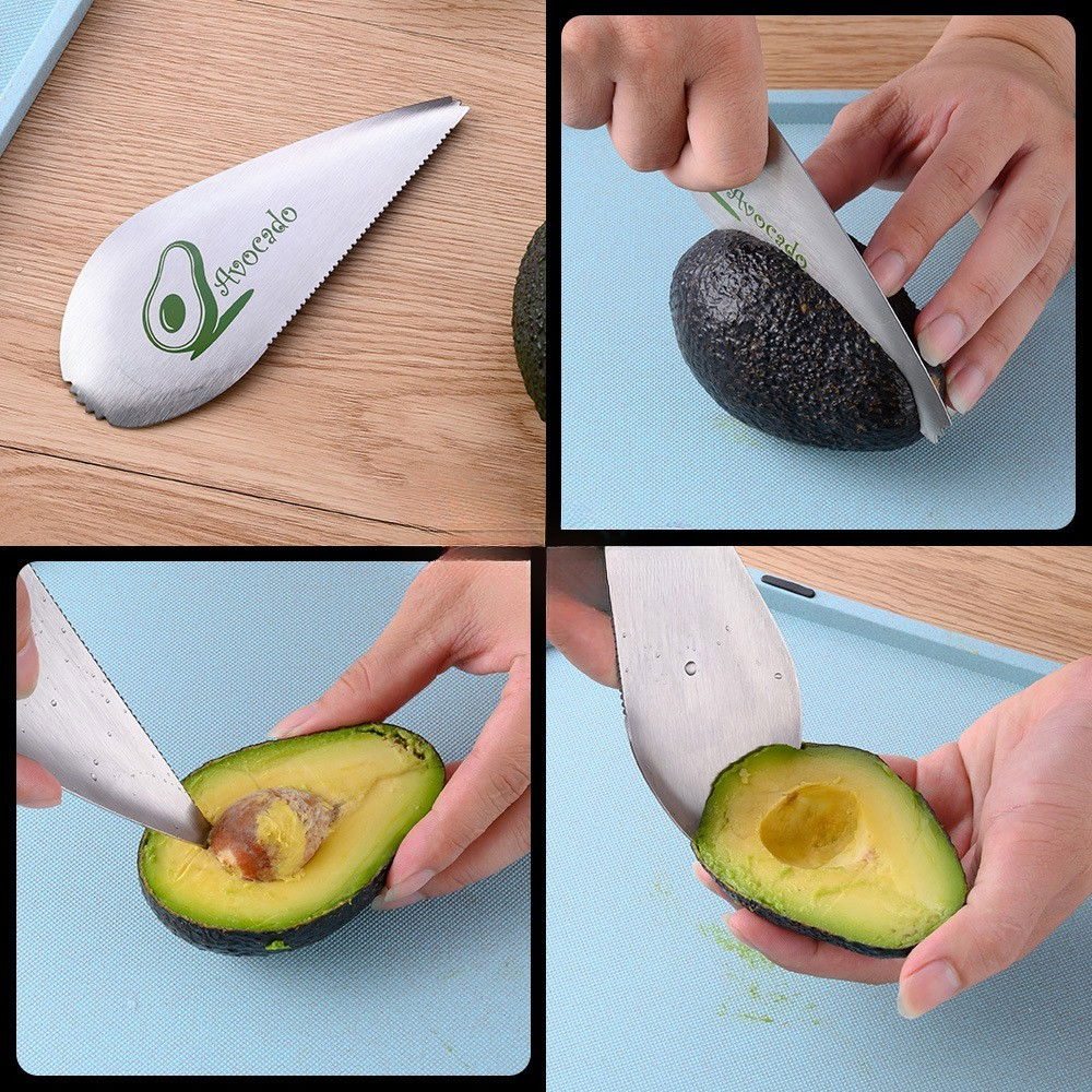 Taietor special pentru avocado  3 in 1, forma curbata, zimti pentru apucare si taiere, din otel inoxidabil, 15 x 6 cm, gri [2]