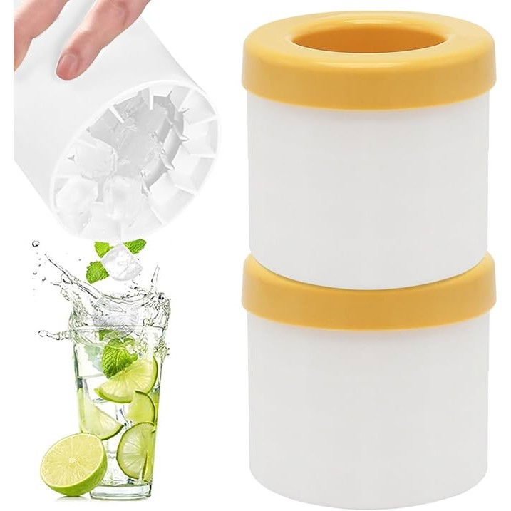 Tava de gheata din silicon cu capac, forma de gheata pentru racirea bauturilor, in forma de pahar, silicon fara bpa, cuburi de gheata, 9x8.5x8 cm, galben [2]