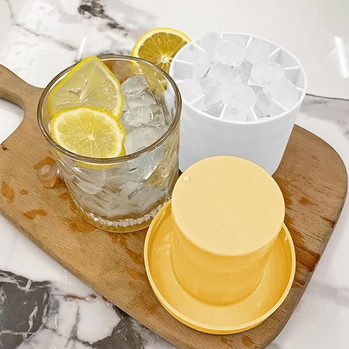 Tava de gheata din silicon cu capac, forma de gheata pentru racirea bauturilor, in forma de pahar, silicon fara bpa, cuburi de gheata, 9x8.5x8 cm, galben [3]