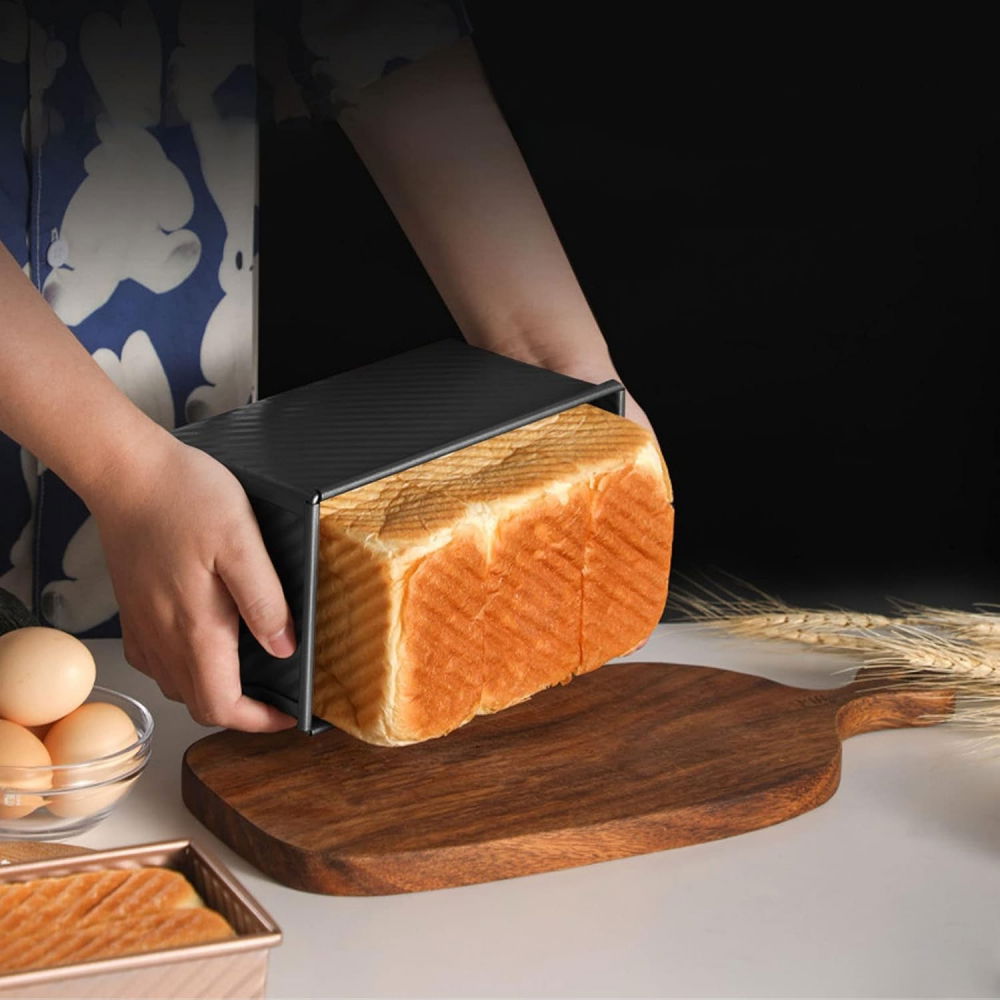 Tava pentru paine, din otel carbon, 450 g, cu capac, antiaderenta, 21 x 11 x 11.5 cm, negru [3]