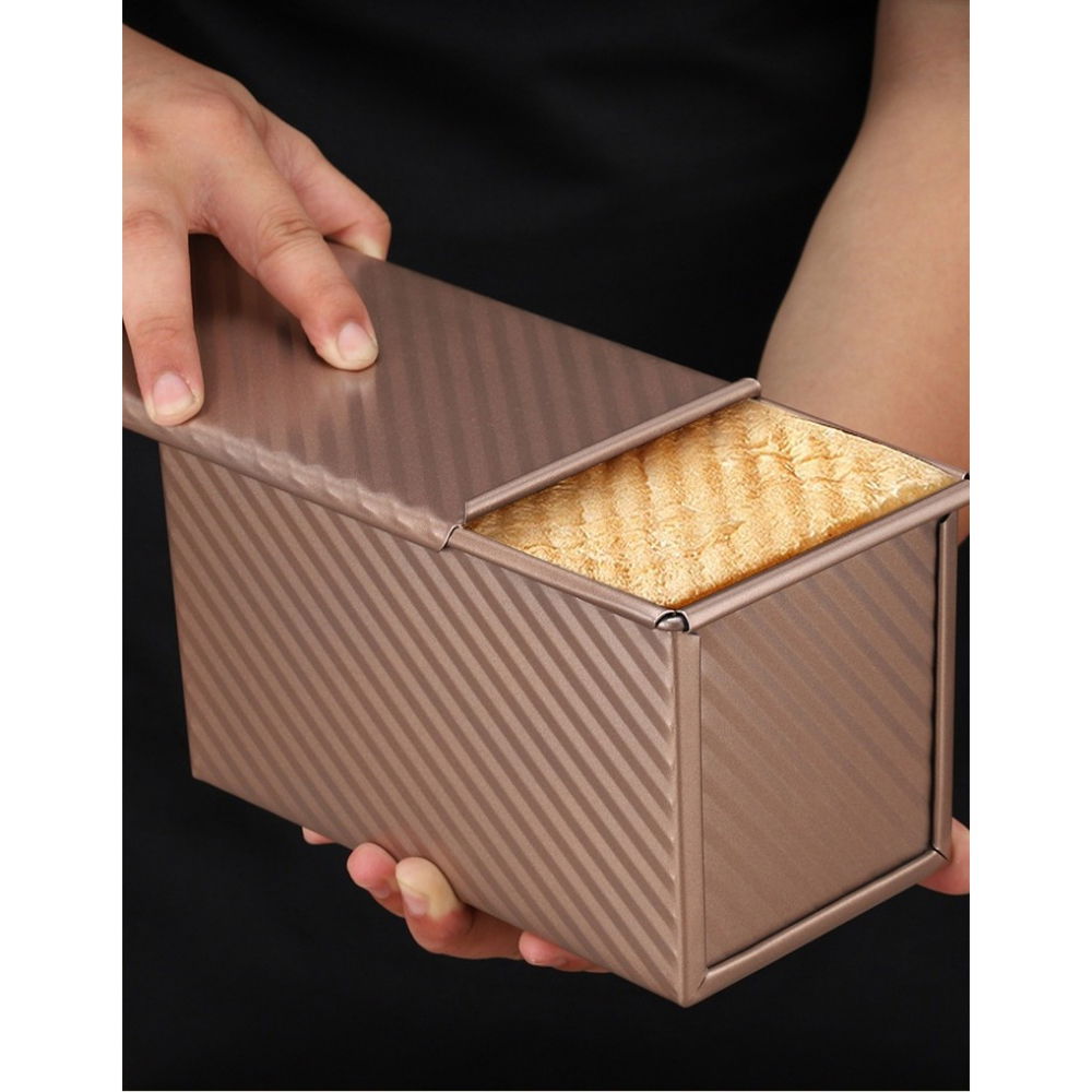 Tava pentru paine, din otel carbon, 450 g, cu capac, antiaderenta, 21 x 11 x 11.5 cm, roz auriu [5]