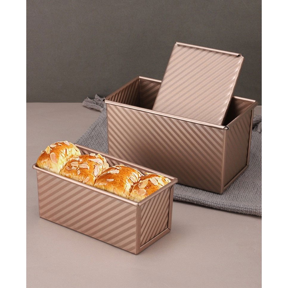 Tava pentru paine, din otel carbon, 450 g, cu capac, antiaderenta, 21 x 11 x 11.5 cm, roz auriu [2]